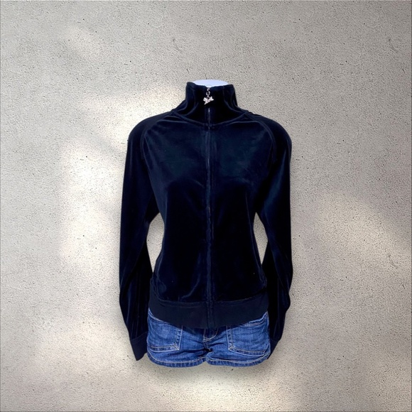 Central Park Black Velour Zip Up Jacket - Picture 2 of 6